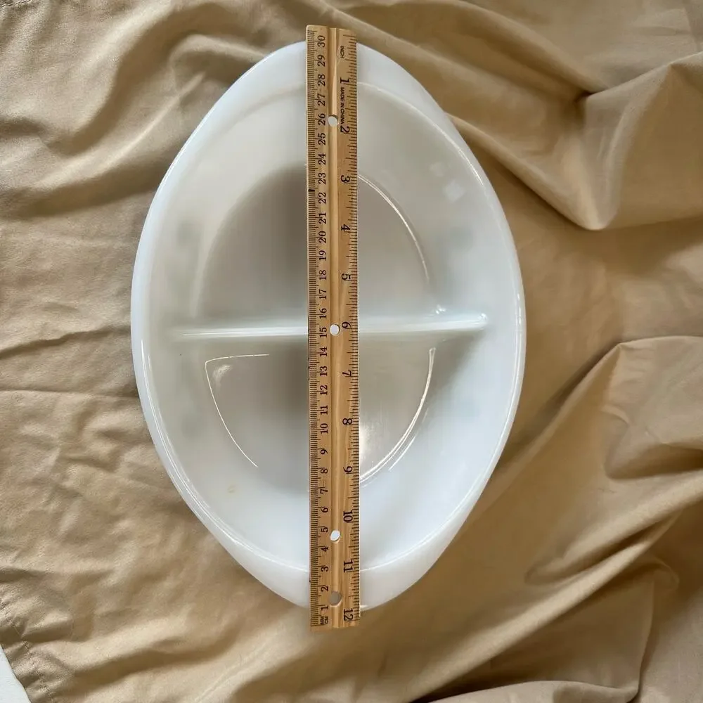 Vintage Glasbake Divided Baking Dish White with Green Flowers